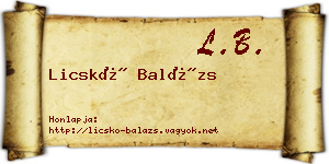Licskó Balázs névjegykártya